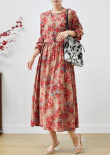 Load image into Gallery viewer, Classy Red Cinched Print Cotton Holiday Dress Spring