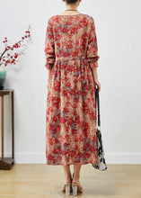 Load image into Gallery viewer, Classy Red Cinched Print Cotton Holiday Dress Spring
