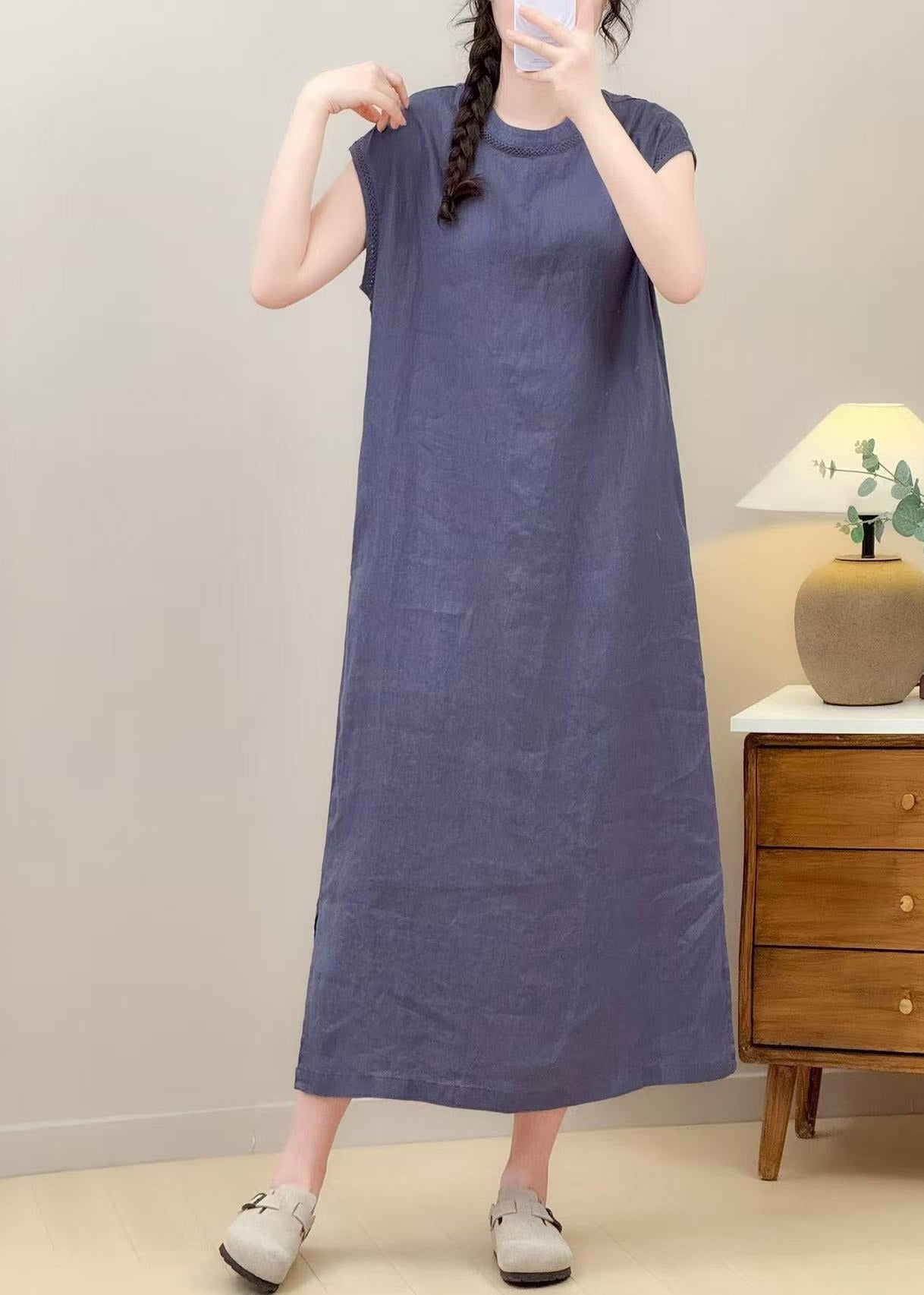 Classy Red Oversized Side Open Linen Robe Dresses Summer