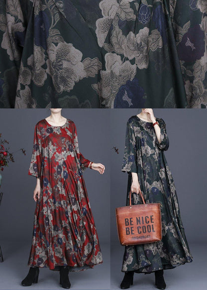 Classy Red Print Silk Cinched Summer Dress - SooLinen