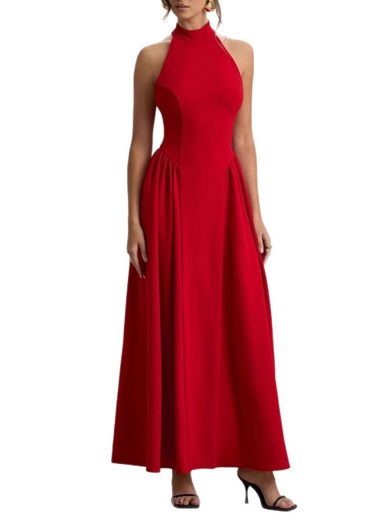 Classy Red Wrinkled Patchwork Cotton Maxi Dresses Sleeveless