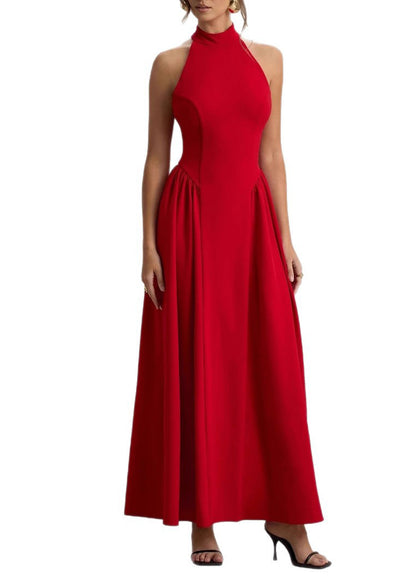 Classy Red Wrinkled Patchwork Cotton Maxi Dresses Sleeveless
