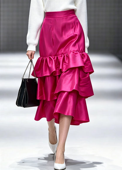Classy Rose Ruffled Patchwork Maxi Skirts Summer