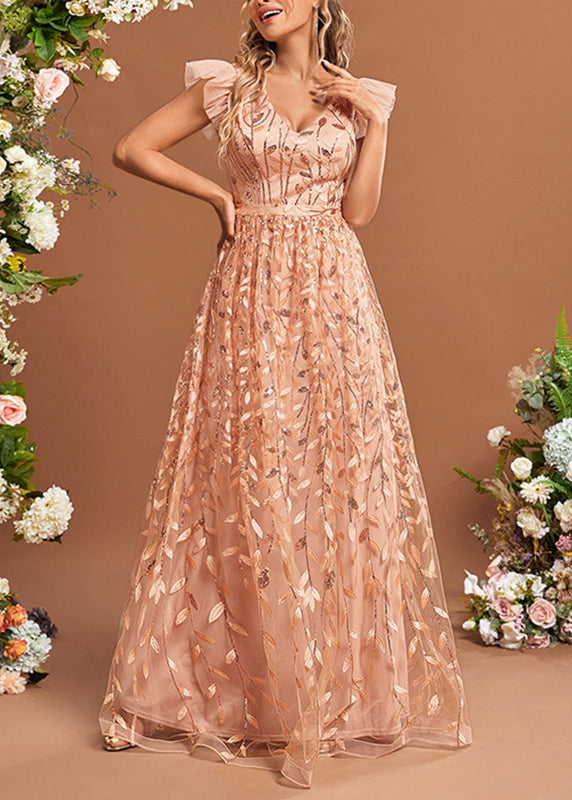 Classy Ruffled Patchwork High Waist Tulle Maxi Dresses Summer