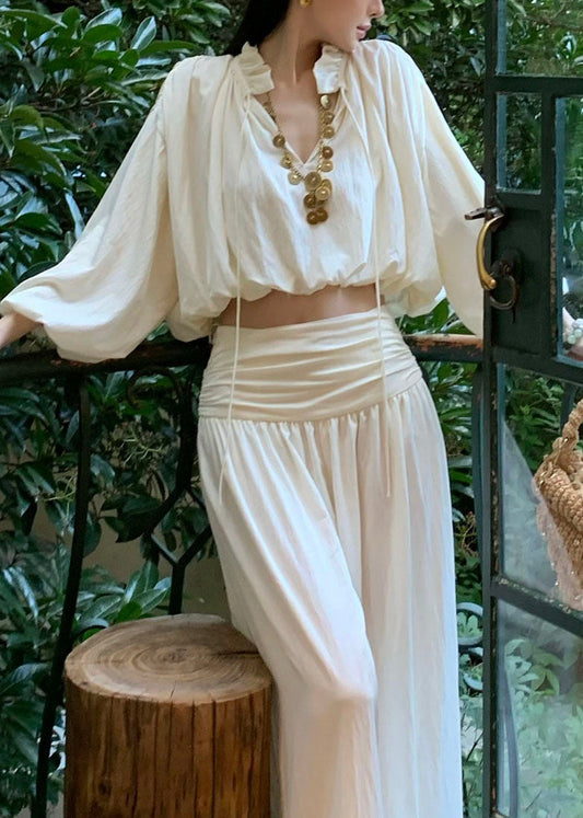 Classy Ruffled Patchwork Top And Pants Cotton Two Pieces Set Spring