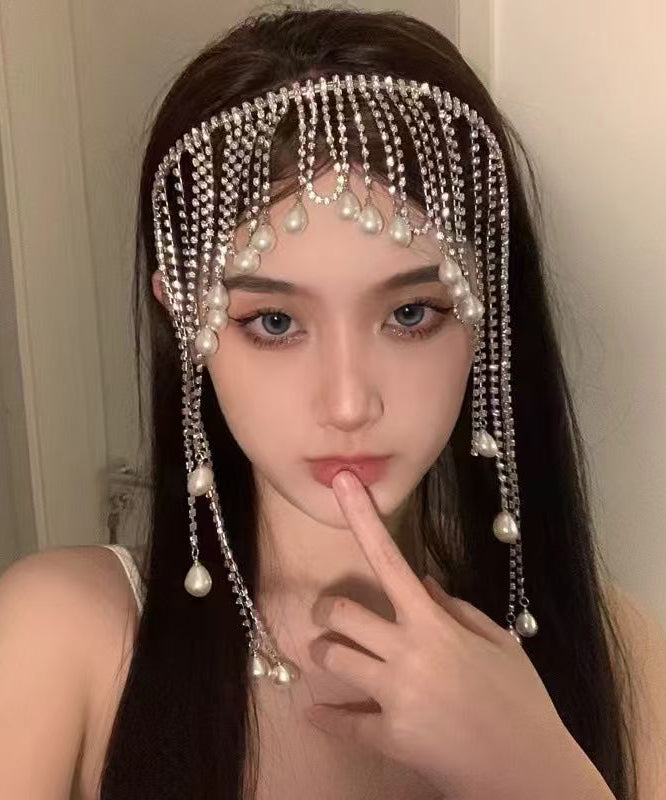 Classy Silk Alloy Zircon Pearl Tassel HairPiece