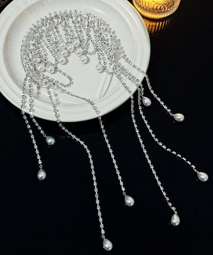 Classy Silk Alloy Zircon Pearl Tassel HairPiece