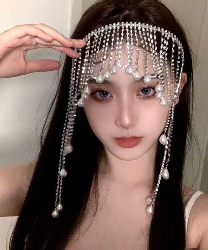 Classy Silk Alloy Zircon Pearl Tassel HairPiece