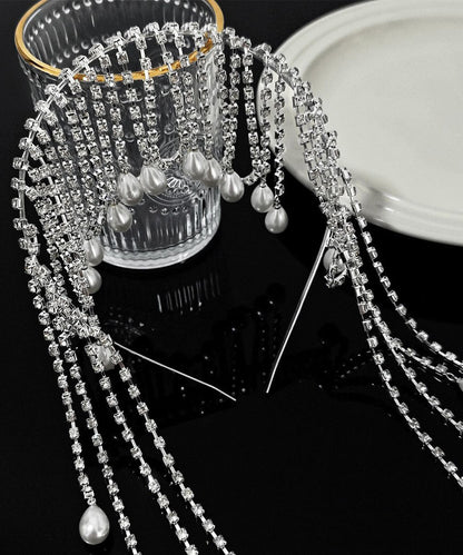 Classy Silk Alloy Zircon Pearl Tassel HairPiece