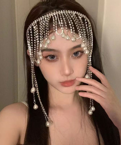 Classy Silk Alloy Zircon Pearl Tassel HairPiece