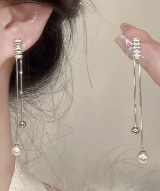 Classy Silk Zircon Alloy Imitation Pearl Tassel Drop Earrings