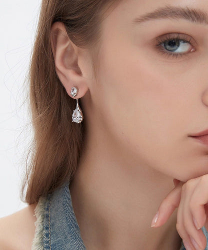Classy Silvery Water Droplet Copper Zircon Sparkling Drop Earrings