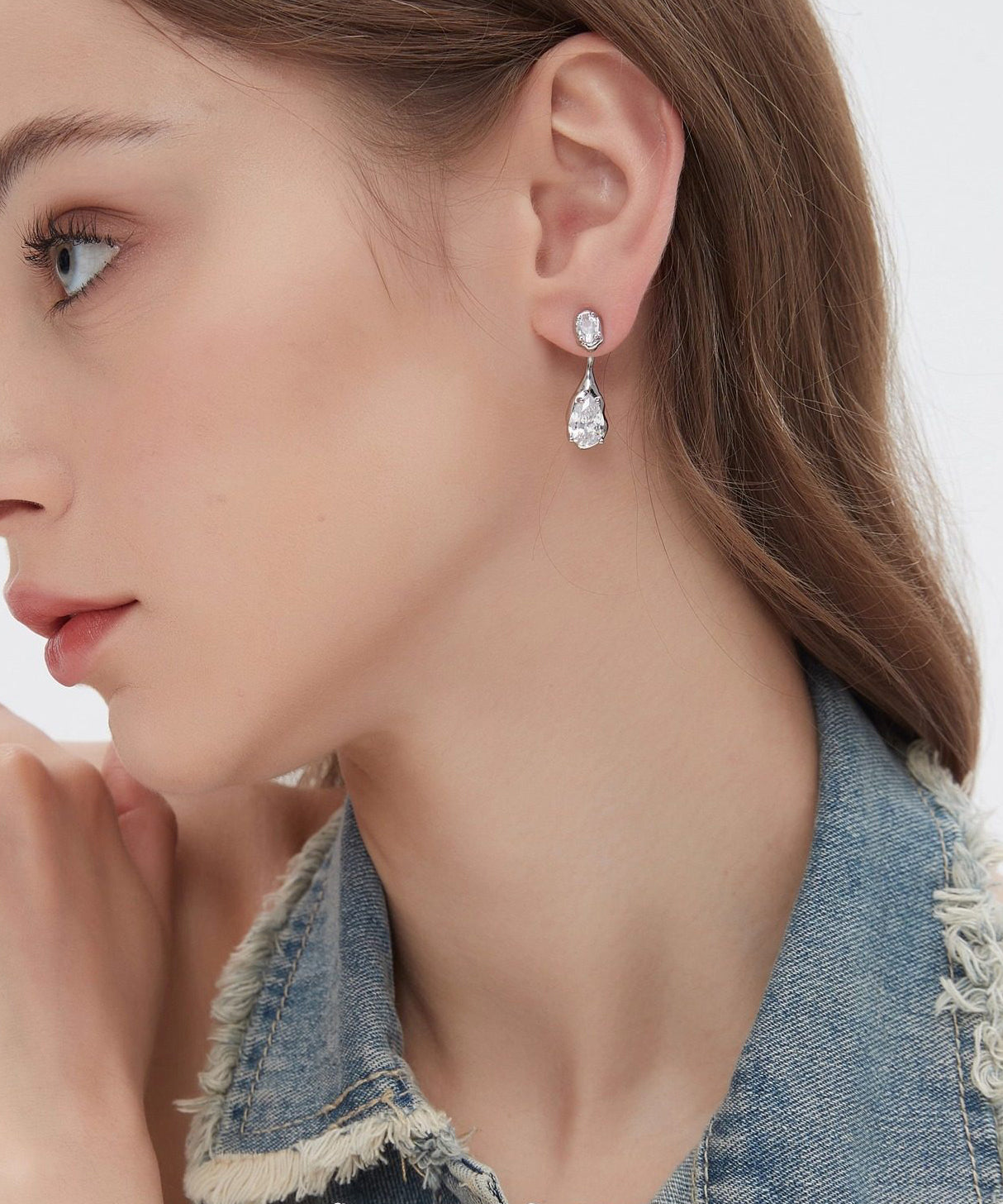 Classy Silvery Water Droplet Copper Zircon Sparkling Drop Earrings