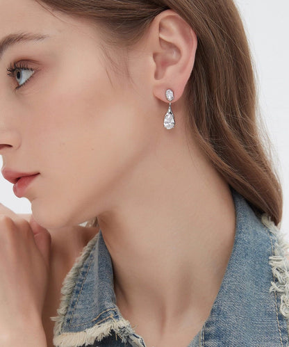 Classy Silvery Water Droplet Copper Zircon Sparkling Drop Earrings