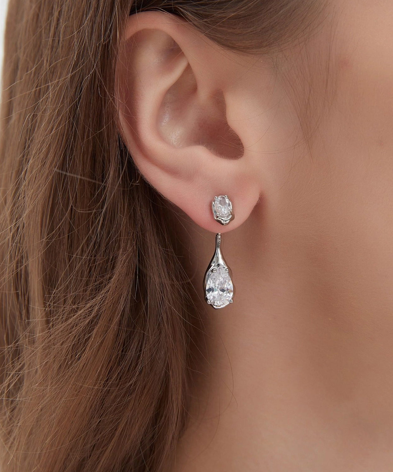 Classy Silvery Water Droplet Copper Zircon Sparkling Drop Earrings