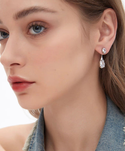 Classy Silvery Water Droplet Copper Zircon Sparkling Drop Earrings
