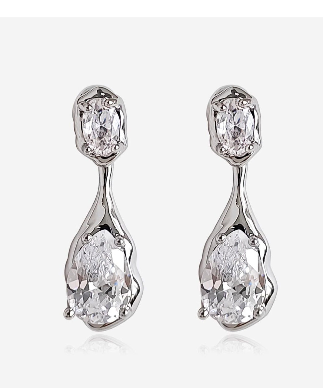 Classy Silvery Water Droplet Copper Zircon Sparkling Drop Earrings