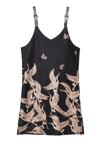 Classy Spaghetti Strap cotton clothes design black print Maxi Dress - SooLinen