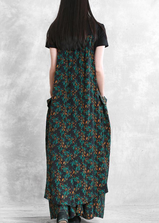 Classy Spaghetti Strap patchwork dress Fashion Ideas blackish green print Dress - SooLinen