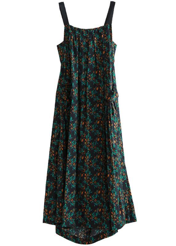 Classy Spaghetti Strap patchwork dress Fashion Ideas blackish green print Dress - SooLinen