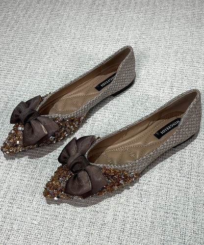 Classy Splicing Bow Pointed Toe Flats Apricot Sheepskin