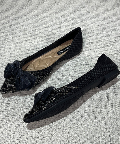 Classy Splicing Bow Pointed Toe Flats Apricot Sheepskin