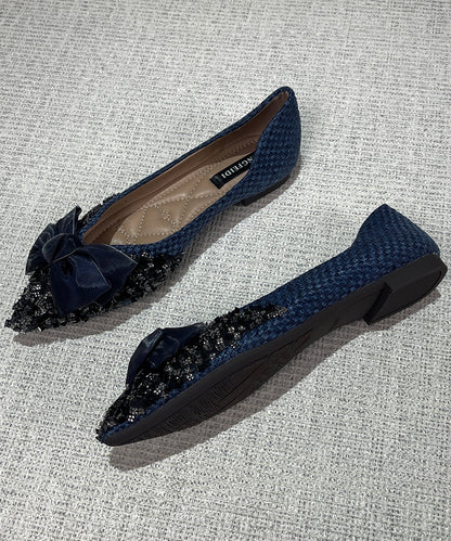 Classy Splicing Bow Pointed Toe Flats Apricot Sheepskin