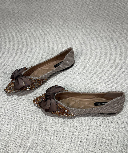 Classy Splicing Bow Pointed Toe Flats Apricot Sheepskin
