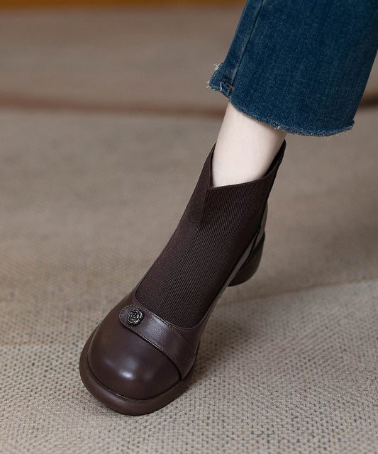 Classy Splicing Chunky Boots Brown Sheepskin