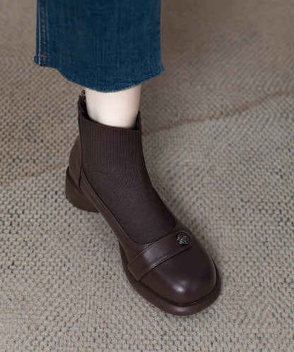 Classy Splicing Chunky Boots Brown Sheepskin