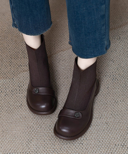 Classy Splicing Chunky Boots Brown Sheepskin