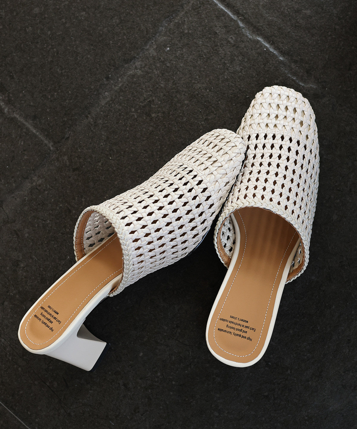 Classy Splicing Chunky Heel Grey Weave Slide Sandals