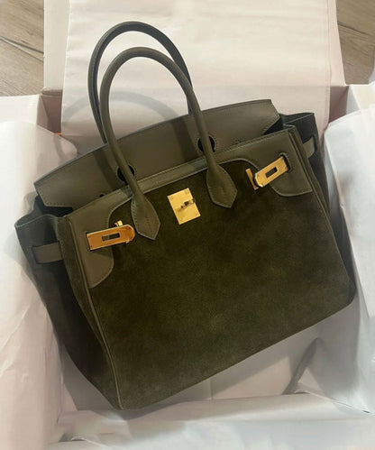 Classy Tea Green Solid Durable Large Capacity Fine Suede Tote Handbag