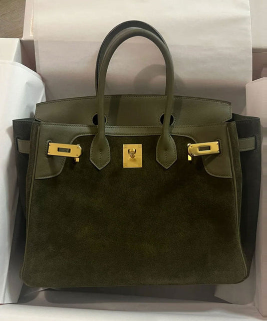 Classy Tea Green Solid Durable Large Capacity Fine Suede Tote Handbag