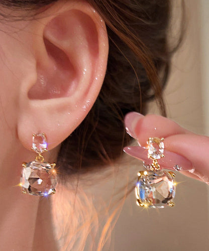 Classy Transparent Color Copper Overgild Crystal Drop Earrings