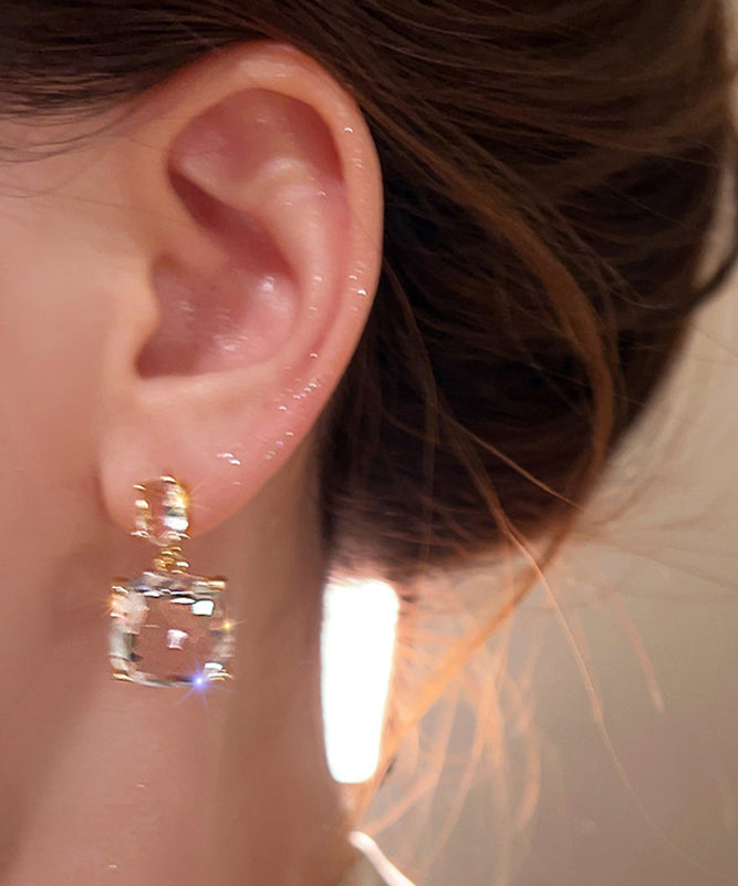 Classy Transparent Color Copper Overgild Crystal Drop Earrings