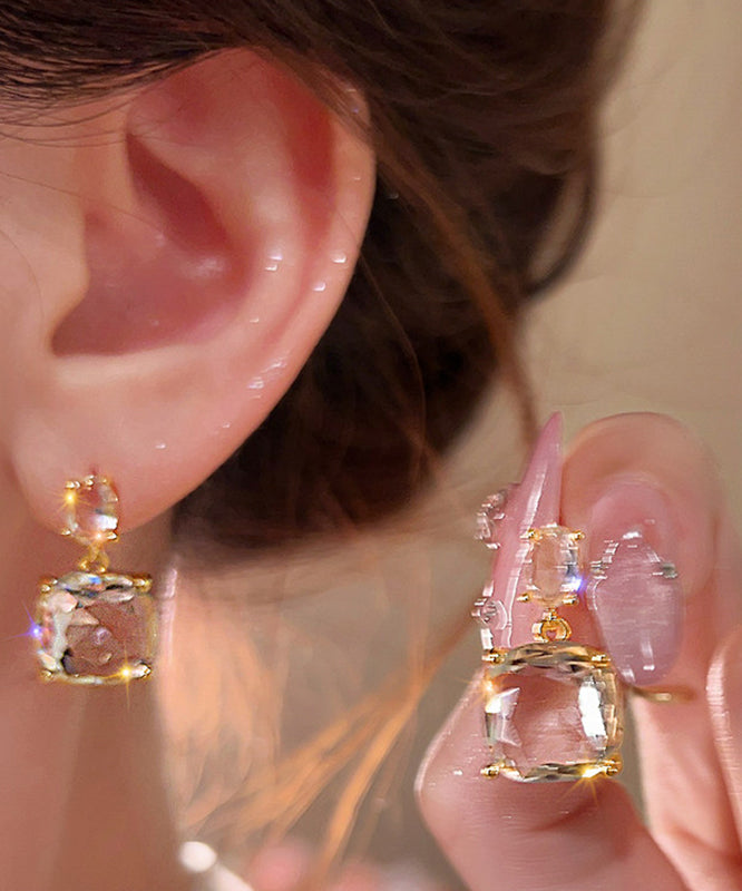 Classy Transparent Color Copper Overgild Crystal Drop Earrings