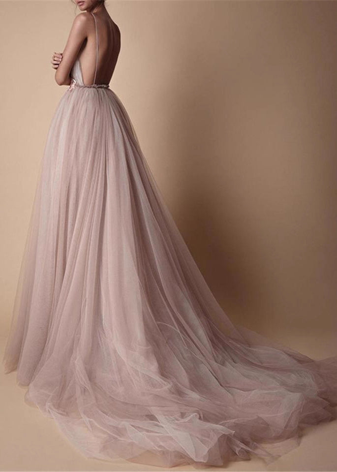 Classy V Neck Floral Tulle Spaghetti Strap Dress Summer