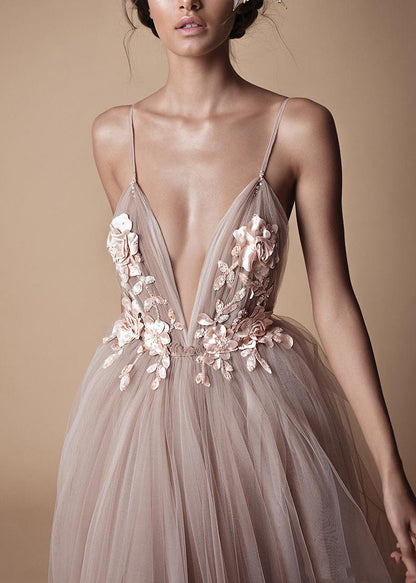 Classy V Neck Floral Tulle Spaghetti Strap Dress Summer