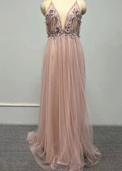 Classy V Neck Floral Tulle Spaghetti Strap Dress Summer