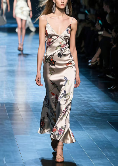 Classy V Neck Print Silk Cami Dresses Summer