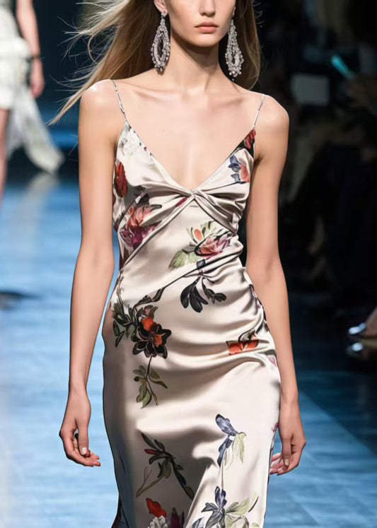 Classy V Neck Print Silk Cami Dresses Summer