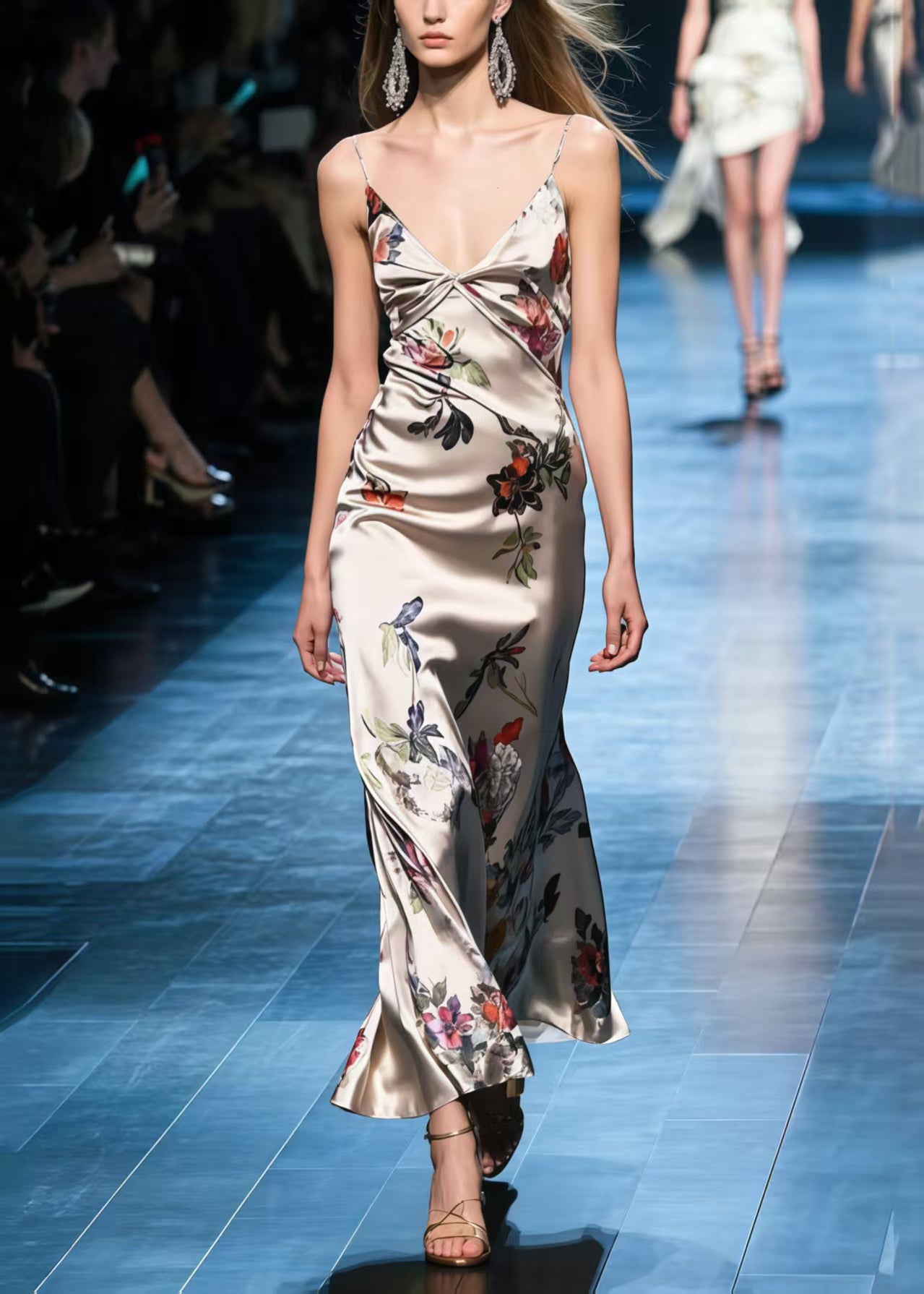 Classy V Neck Print Silk Cami Dresses Summer