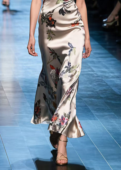 Classy V Neck Print Silk Cami Dresses Summer