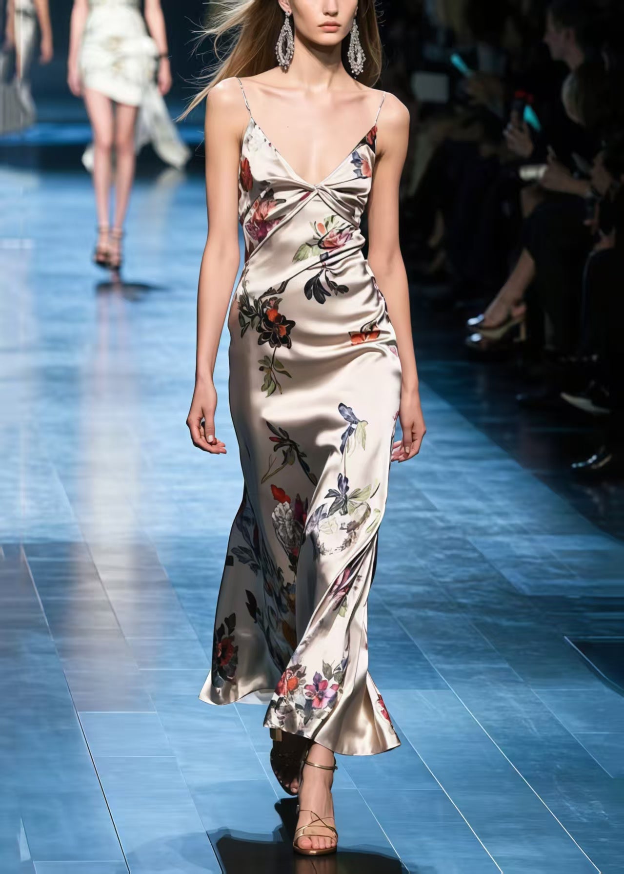 Classy V Neck Print Silk Cami Dresses Summer