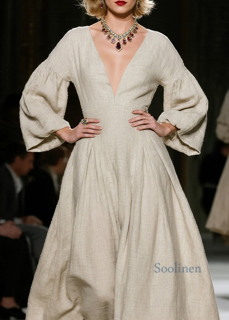 Classy V Neck Wrinkled Patchwork Cotton Dress Spring