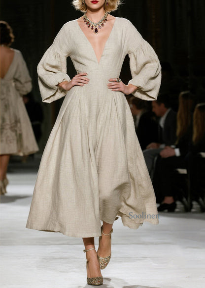 Classy V Neck Wrinkled Patchwork Cotton Dress Spring