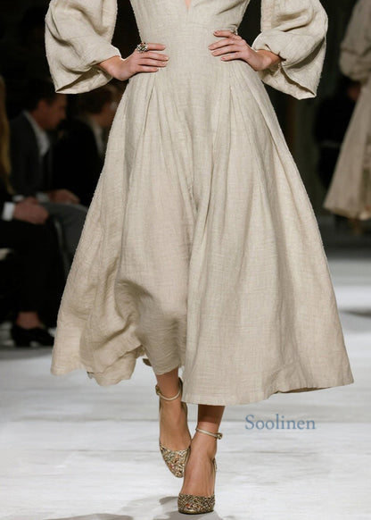 Classy V Neck Wrinkled Patchwork Cotton Dress Spring