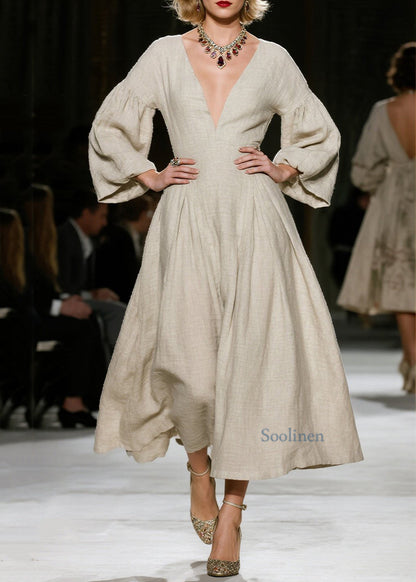 Classy V Neck Wrinkled Patchwork Cotton Dress Spring