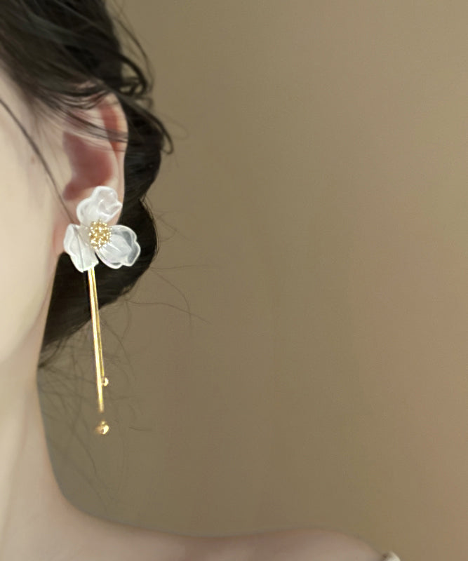 Classy White Acrylic Alloy Floral Tassel Drop Earrings